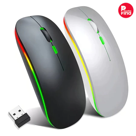 Mouse Sem Fio Recarregável RGB Silencioso 2.4GHz
