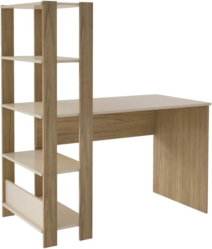 Escrivaninha com Estante Lateral MATCH Off White/Carvalho - Artely